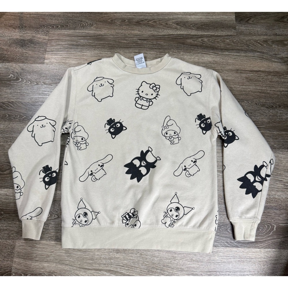 Sanrio Hello Kitty & Friends All Over Print Sweatshirt Cream Bioworld XS Kawaii